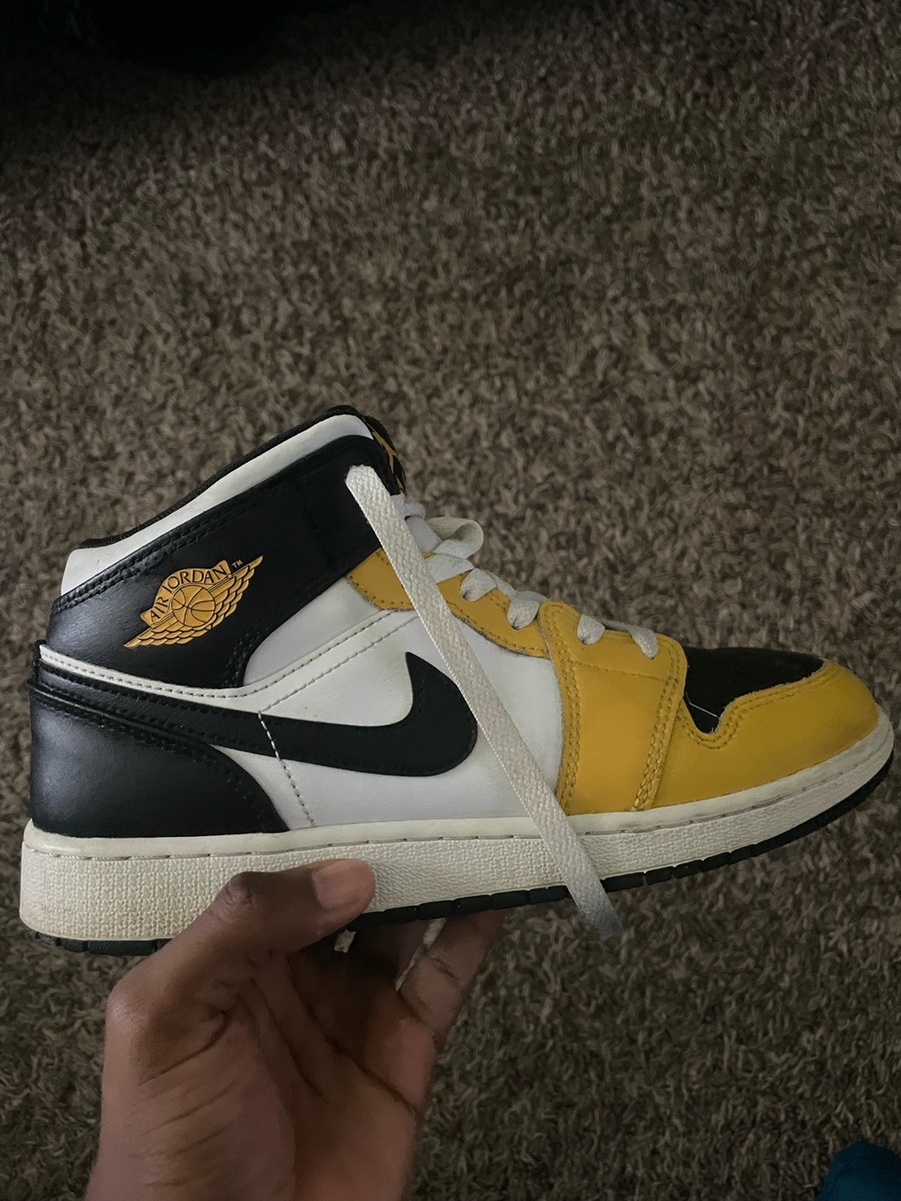 Jordan 1 Mid Black Yellow White Men's Sneakers